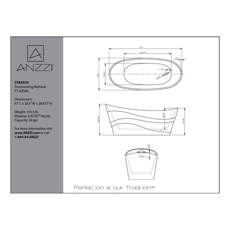 Anzzi Stratus 5.6 ft. Acrylic Reversible Drain Freestanding Bathtub FT-AZ084